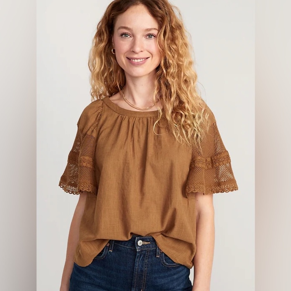 Old Navy Brown Crochet Sleeve Blouse